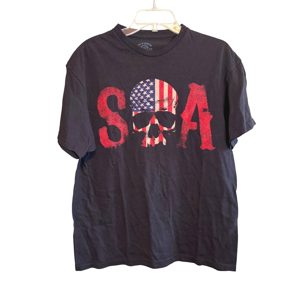 Sons of Anarchy Mens Biker Flag Grunge Double Sided Graphic T-Shirt Black Large